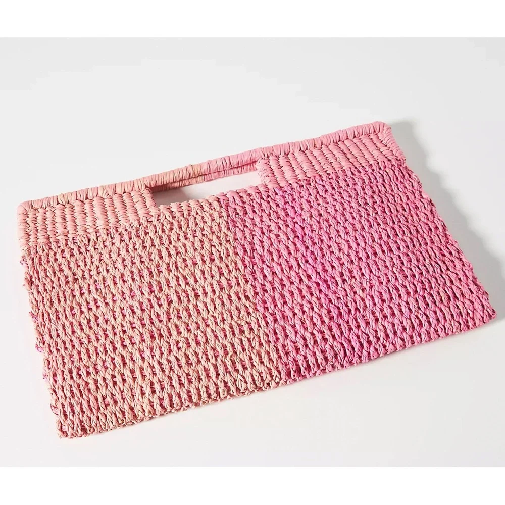 Anthropologie Colorblocked Straw Clutch -Pink- NWT - Picture 2 of 9